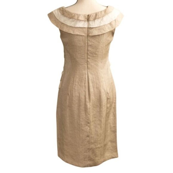 London Style Collection Layered Pleated Cocktail Dress Mother of Bride 16 Beige - Picture 4 of 7